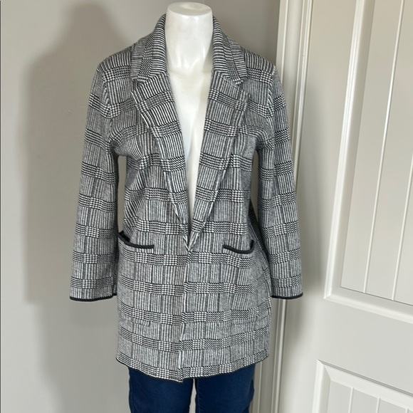 J Crew Sophie open-front sweater blazer in glen plaid Womens Black White Sz XS - Picture 2 of 11